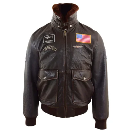 Mens Real Leather G-1 Bomber Jacket Airforce Badges FINCH Brown