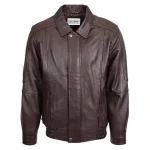 Mens Classic Leather Bomber Jacket Jim Brown Nappa