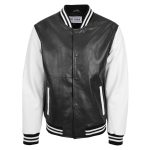 Mens Leather College Boy Varsity Jacket Garry Black White