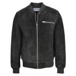 Mens Suede Bomber Varsity Jacket Reg Black