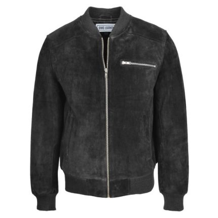 Mens Suede Bomber Varsity Jacket Reg Black