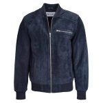 Mens Suede Bomber Varsity Jacket Reg Blue