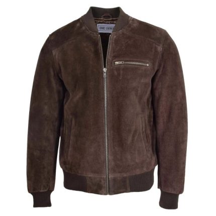 Mens Suede Bomber Varsity Jacket Reg Brown