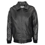 Bomber Leather Jacket For Men with Sheepskin Collar Viggo Black