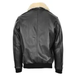 Bomber Leather Jacket For Men with Sheepskin Collar Viggo Black