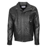 Mens Leather Bomber Blouson Jacket Robert Black