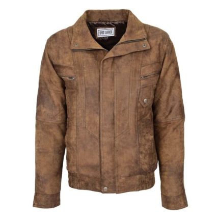 Mens Leather Bomber Blouson Jacket Robert Brown