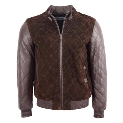 Mens Leather and Suede Bomber Varsity Jacket Bradley Brown