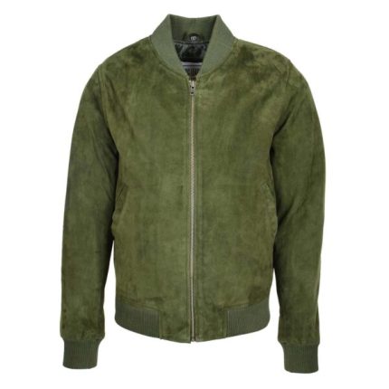 Mens Suede MA-1 Bomber Jacket Trevor Green