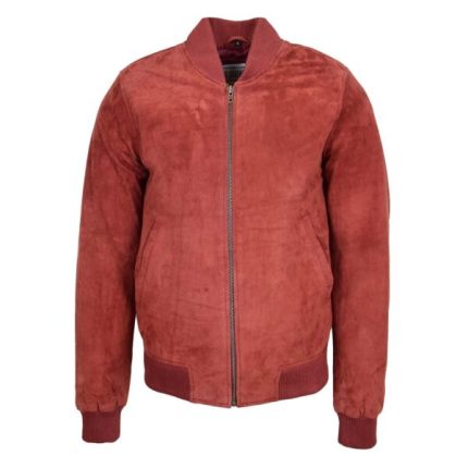 Mens Suede MA-1 Bomber Jacket Trevor Red