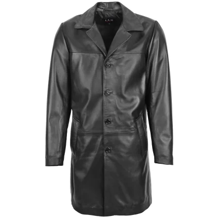 Mens Leather 3/4 Length Coat Jimmy Black