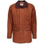 Mens Leather Winter Car Coat Hip Length Jason Tan Nubuck