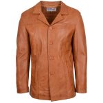 Mens Leather Classic Reefer Jacket Thrill Tan