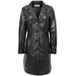 Womens Real Leather Mac Coat 3/4 Length Classic Style Riley Black