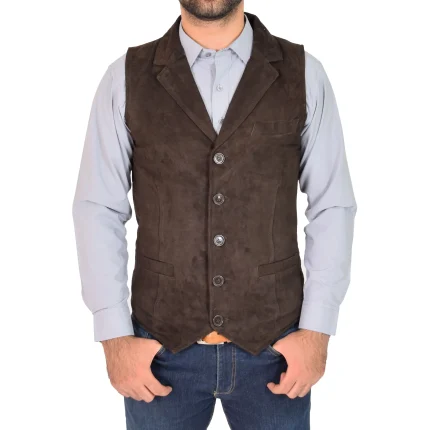 Mens Suede Buttoned Waistcoat Gilet Devin Brown