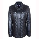 Womens Real Leather Modern Jacket Zip Pockets Quilted ZINA Black