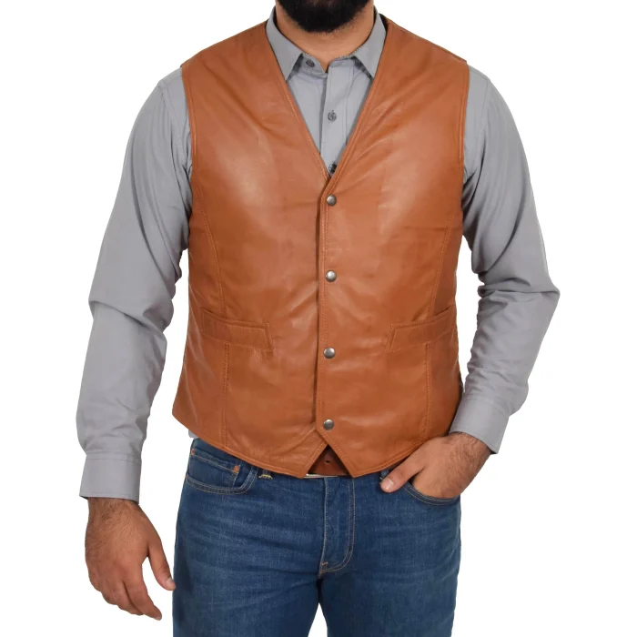 Mens Leather Traditional Waistcoat Petrelli Tan