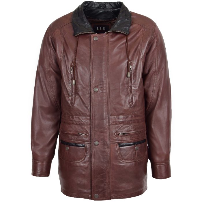 Mens Leather Winter Car Coat Hip Length Jason Brown