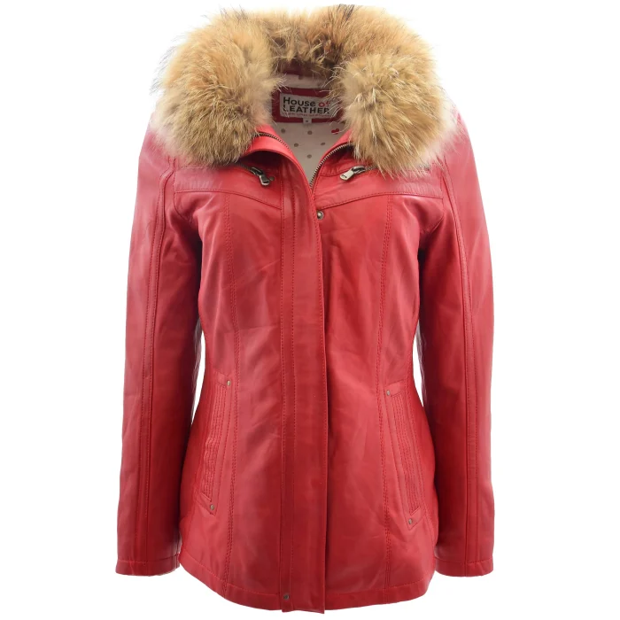 Womens Leather Jacket with Detachable Collar Dalia Red