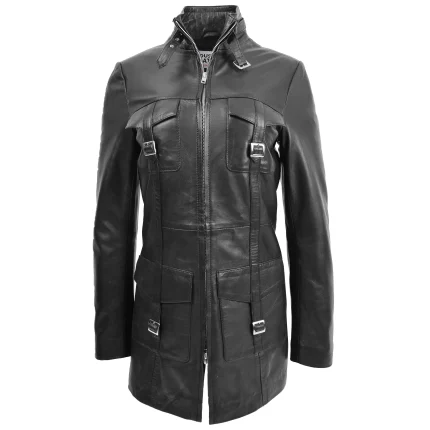 Womens Leather Dual Zip Fastening Jacket Kendall Black