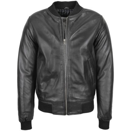 Mens Leather MA-1 Bomber Jacket Ryan Black