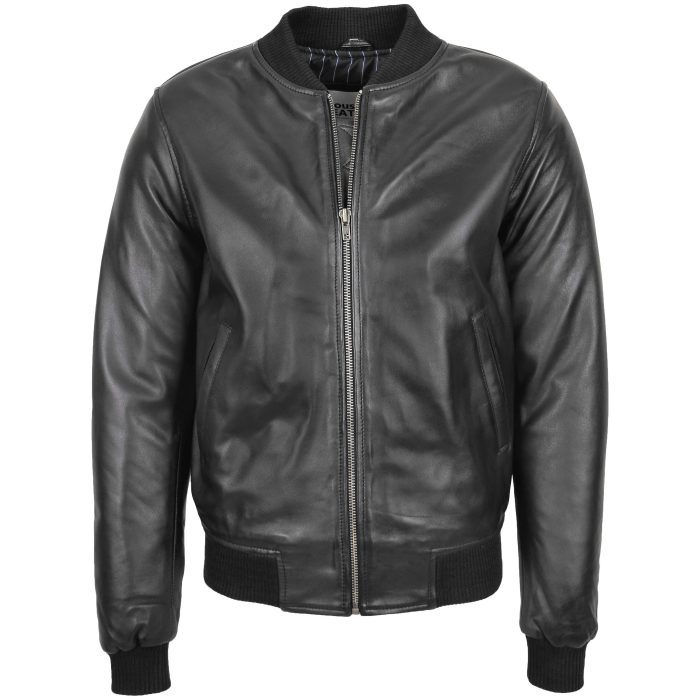 Mens Leather MA-1 Bomber Jacket Ryan Black