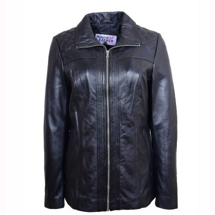 Womens Real Leather Jacket Zip Quilted ECHO Black