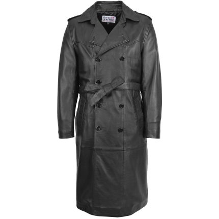 Mens Leather 3/4 Length Double Breasted Coat Travis Black