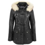 Womens Original Duffle Style Leather Coat Ariel Black