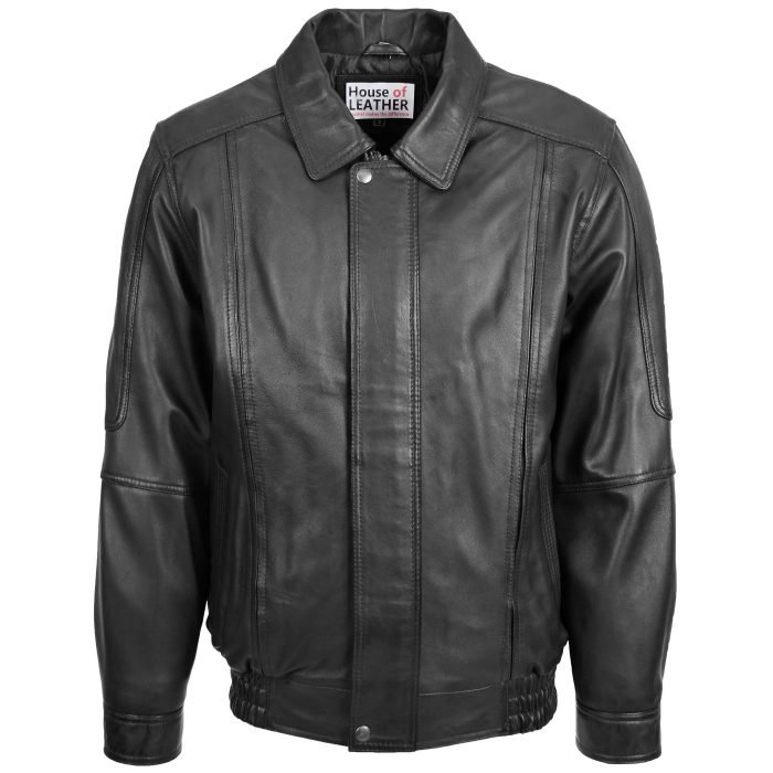 Mens Bomber Leather Jacket Classic Style Jim Black