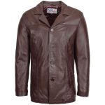 Mens Leather Classic Reefer Jacket Thrill Brown