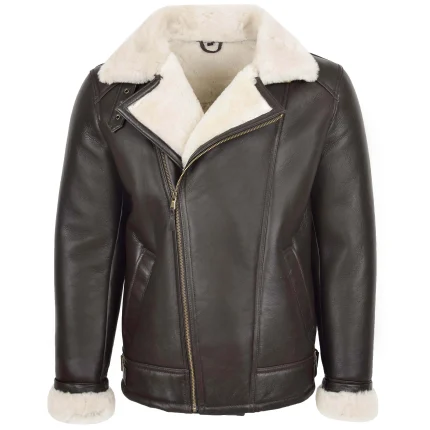 Mens Aviator Sheepskin Pilot Jacket Blen Brown White