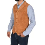 Mens Suede Buttoned Waistcoat Gilet Devin Tan