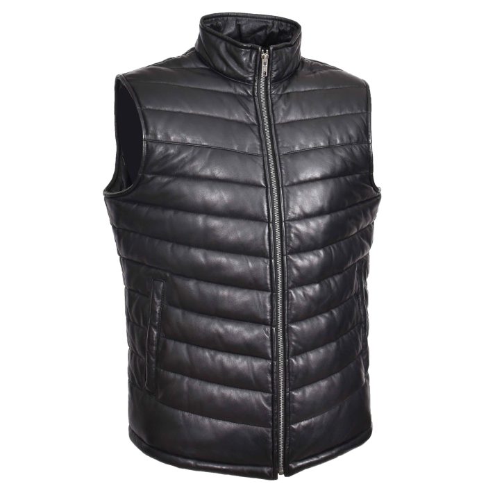 Mens Leather Puffer Waistcoat Body Warmer Vest Wilder Black