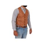 Mens Button Fastening Leather Waistcoat Nick Tan