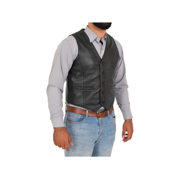 Mens Button Fastening Leather Waistcoat Nick Black