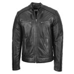 Mens Leather Cafe Racer Biker Jacket Ron Black