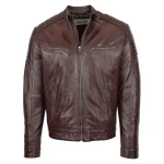 Mens Leather Cafe Racer Biker Jacket Ron Brown