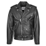 Mens Biker Brando Leather Jacket with Fringes Wayne Black