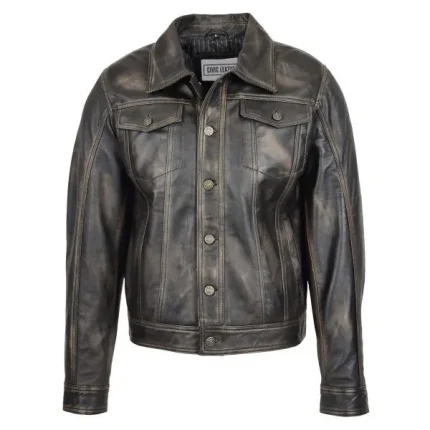 Mens Leather Lee Rider Casual Jacket Terry Black Two Shade