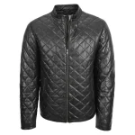 Mens Leather Quilted Anorak Style Jacket Jeff Black