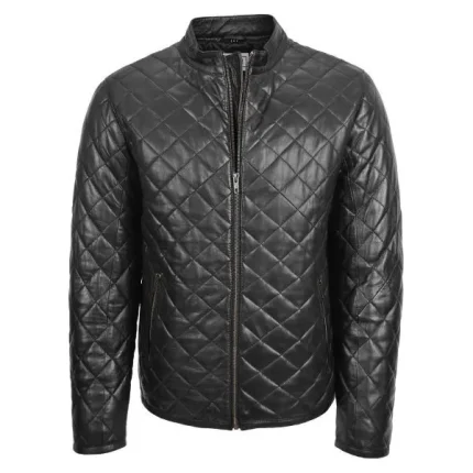 Mens Leather Quilted Anorak Style Jacket Jeff Black