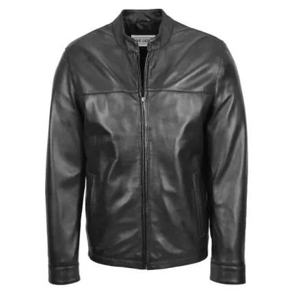 Mens Leather Standing Collar Jacket Paul Black