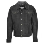 Mens Real Suede Trucker Harrington Jacket Daryl Black