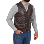 Mens Leather Traditional Waistcoat Petrelli Brown