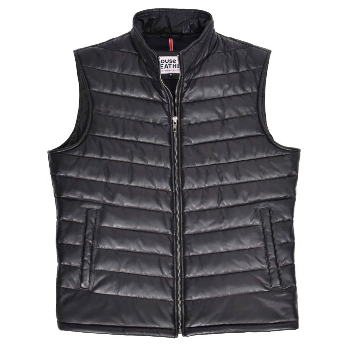 Mens Leather Puffer Waistcoat Body Warmer Vest Wilder Black