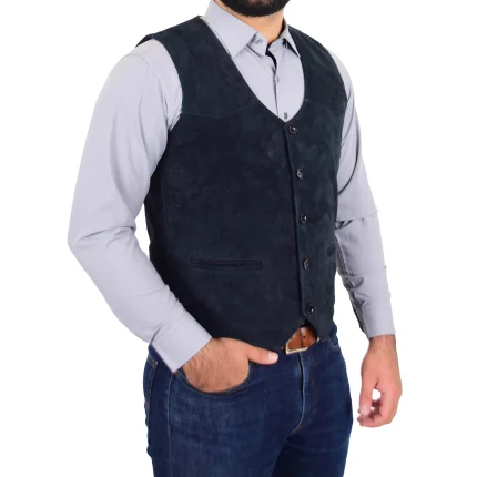 Mens Suede Button Fastening Waistcoat Don Navy