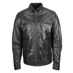 Men’s Standing Collar Leather Jacket Tony Black