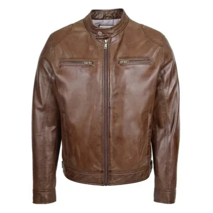 Mens Biker Soft Casual Leather Jacket Milton Brown