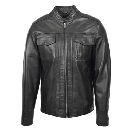 Mens Casual Biker Leather Jacket Jaime Black